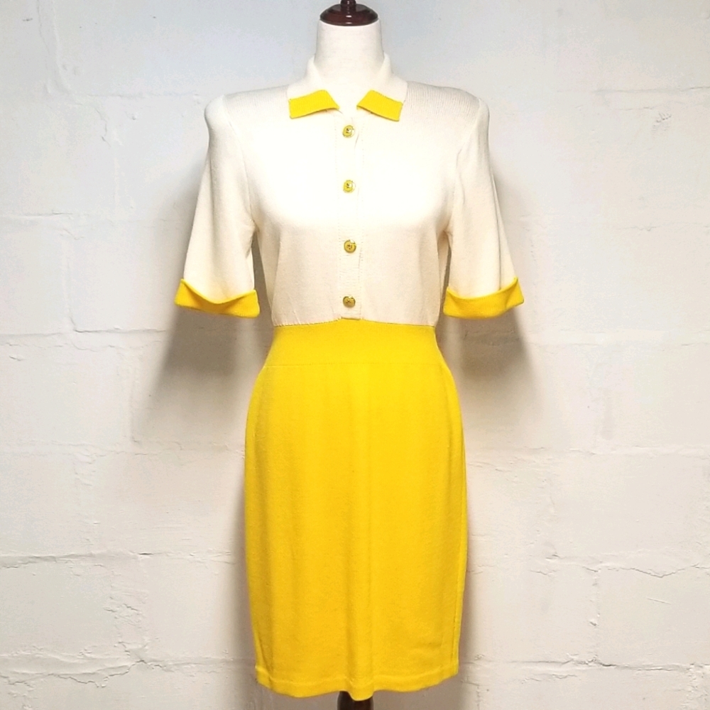 St. John vintage white & yellow knit dress size 6